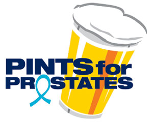 Pints for Prostates charity beer campaign logo with pint glass and light blue ribbon, circa 2013
