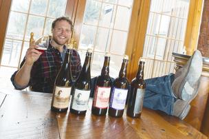 Josh Bernstein and Matt Barbee of Rockmill Brewery display Belgian-style beers during Beer Sessions Radio episode, circa 2014